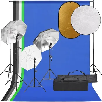 Fotopozadí vidaXL Ateliérové vybavení sada se světly, pozadím a odraznou deskou [3094727]