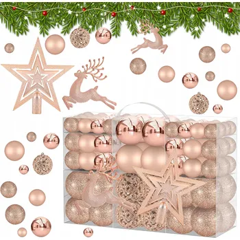 Vánoční dekorace VÁNOČNÍ OZDOBY NA STROMEČEK XXL SADA RŮŽOVÉ ZLATO 102 KS + HVĚZDIČKA