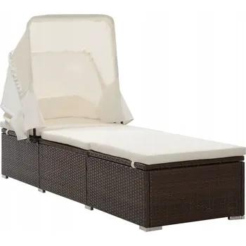 Zahradní lehátko Lehátko ratanové se stříškou 195x65x110 hnědé/krémové