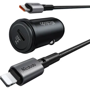 Mcdodo - nabíječka do auta Obsidian Series (CC-7492) - včetně kabelu USB-C na Lightning, PD30W, Smart IC, mini velikost, 1,2m - černá