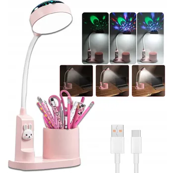 Lampička Stolní lampička pro děti KRÁLÍK 3 úrovně jasu, nastavitelná + Projekce