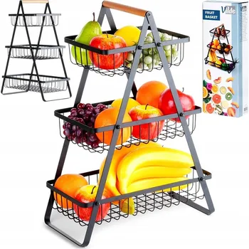 Obraz Kovový košík na ovoce černý, 3patrový