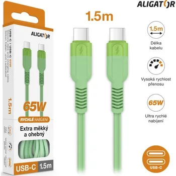 Datový kabel Datový kabel ALIGATOR SoftPastels 3A 65W, USB-C/USB-C, zelená