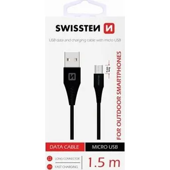 Kabel Swissten 71504303 USB 2.0, zástrčka A, zástrčka micro B, konektor 9mm, 1,5m, černý