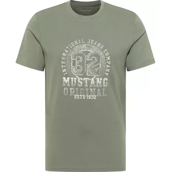 Oblečení a móda Velké pánské tričko Mustang 1016859-6473 s krátkým rukávem a velkým potiskem khaki (5XL)
