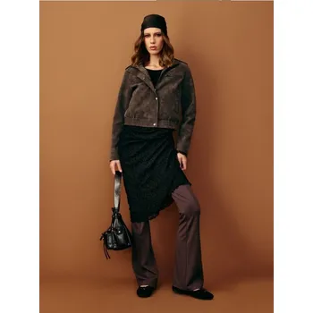 Dámské kalhoty Sinsay - Pletené zvonové kalhoty s prošitím - tmavě hnědá - 251FK-89X - 251FK-89X-XL