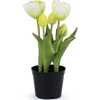 Umělé tulipány v květináči - 1 bílá