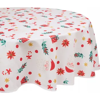 ubrus Vánoční ubrus na kulatý stůl, odolný proti skvrnám, motiv Santa Claus, 180 cm - ideální jako dárek