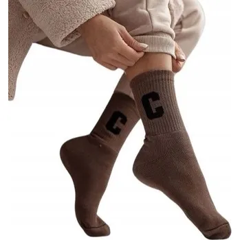 Pánské ponožky PONOŽKY Dámské froté ponožky s písmenem C hnědé 37-41