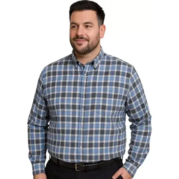 Pánská košile Velká pánská košile károvaná dlouhý rukáv Kam 6355 LS modro-šedo-bílá (4XL)