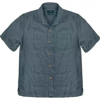 Pánská košile Velká pánská lněná košile s krátkým rukávem Double GS-5055 tmavě modrá (4XL)