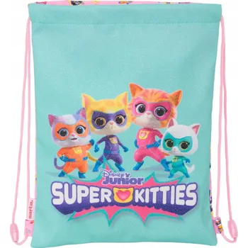 Školní sáček Vak na boty se šňůrkami SuperKitties, růžovo-tyrkysový, 26 x 34 x 1 cm