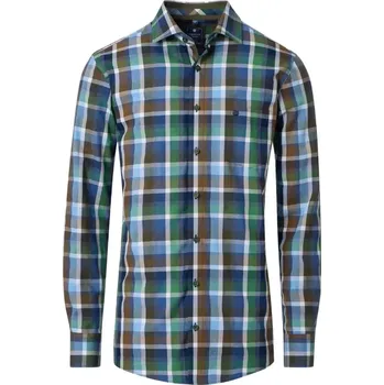 Pánská košile Velká pánská kostkovaná košile s dlouhým rukávem Redmond 252015111-600 zeleno-modrá (6XL)