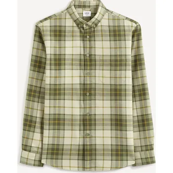 Pánské oblečení Celio Kostkovaná bavlněná košile - Pánské Celio kaki | krémová 1796478