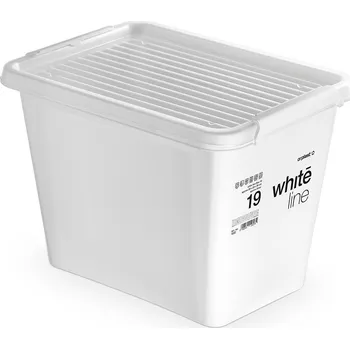 Úložný box Plastová nádoba 19L krabička, organizér uzavíratelný, bílá barva