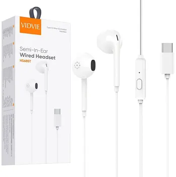 Sluchátka DRÁTOVÁ SLUCHÁTKA DO UŠÍ USB TYP-C S MIKROFONEM A OVLÁDÁNÍM BÍLÁ 1.2m