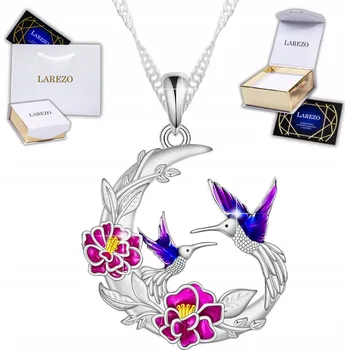 Náhrdelník Stříbrný Náhrdelník Barevný Půlměsíc Květiny Ptáci s Smaltem STŘÍBRO 925