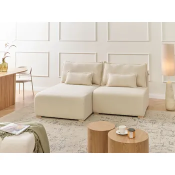 Pohovka Modulární pohovka krémově bílá buklé čalouněné s funkcí přeměny na lůžko rozkládací úložný prostor minimalistický styl Beliani