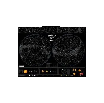 Mapa noční hvězdné oblohy fosforeskující v noci v rámu 80 x 60 cm