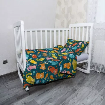 Povlečení Sablio Mikroplyšové dětské povlečení do postýlky Kočky s rybkami - 120x90 / 40x60