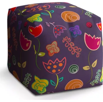 Taburet Sablio Taburet Cube Nakreslené květiny: 40x40x40 cm