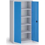 B2B Partner Policová dílenská skříň na nářadí KOVOS, perforovaný panel, 4 police, 950 x 600 x 1950 mm, modrá