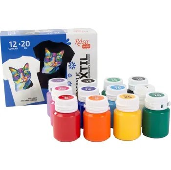 Výtvárné potřeby Rosa 134122 Sada barev na textil 12 x 20 ml