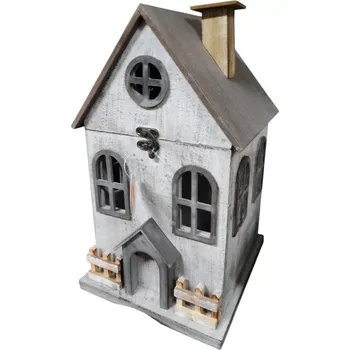 Vánoční dekorace Svítící domeček šedý (Svítící LED dům dřevěný)