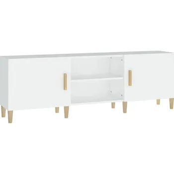 Televizní stolek Bílá TV skříňka 150 x 30 x 50 cm, materiál dřevotříska, masivní dřevo
