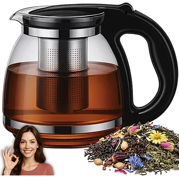 Konvice na čaj SKLENĚNÁ KONVICE NA ČAJ S VAŘIČEM NA KÁVU A BYLINKY ZÁZVOR 2 L