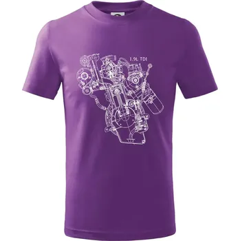 Motor Škoda/ VW 1.9L TDI z boku - Tričko dětské bavlněné - 104-110cm / 3-4 roky ( Fialová )