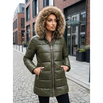 Dámská zimní bunda s kožešinou v zelené barvě, VELIKOST L