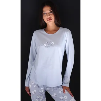 Dámské pyžamo Vienetta Dlouhé Dámské Pyžamo Nature s Květinovým Vzorem, světle modrá XXL i232_9811_55455957:světle modrá XXL