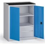 B2B Partner Dílenská skříň nízká na nářadí KOVOS, 2 police,2 zásuvky, 950 x 600 x 1180 mm, modrá