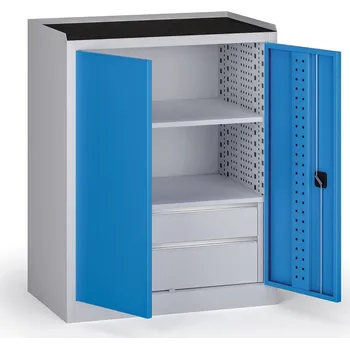 B2B Partner Dílenská skříň nízká na nářadí KOVOS, 2 police,2 zásuvky, 950 x 600 x 1180 mm, modrá