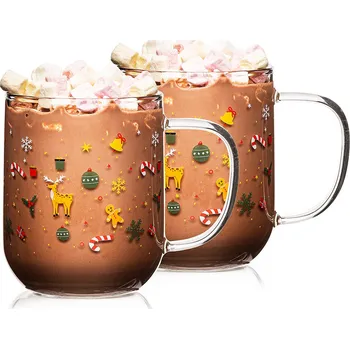 4Home Skleněný hrnek Hot&Cool Christmas time 350 ml, 2 ks, čirá