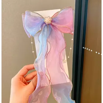 B-TOP Dětská mašličková spona/ klip do vlasů v růžovo-modré kombinaci