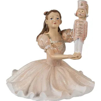 Vánoce Růžová vánoční dekorace socha Balerína s Louskáčkem - 12*12*13 cm