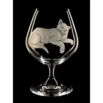 Sklenice sklenice na brandy 350ml Lara rytinou kočky - ručně ryté (broušené), dárková krabička