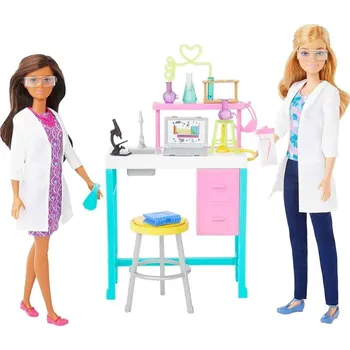 Panenka Mattel Hrací sada Barbie Science Lab se 2 panenkami, laboratorním stolkem a více než 10 doplňky, HJY95