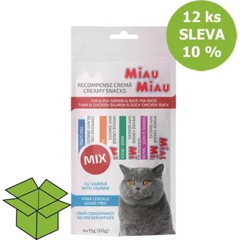 Pamlsek pro kočku Miau Miau Creamy Snacks Cat mix 15 g 4 pack (12 ks) %