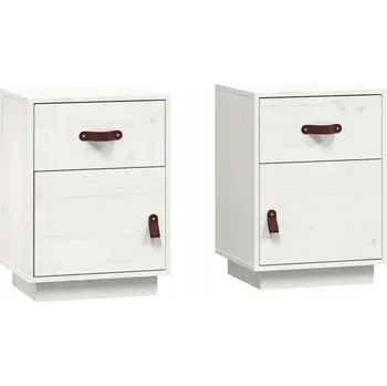 Noční stolek Bílé noční stolky z masivního borovicového dřeva 40 x 34 x 55 cm, 2 ks