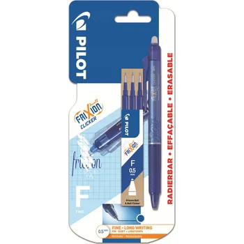 Kuličkové pero FRIXION CLICKER PILOT 0,5 modré + 3 náhradní náplně - blistr