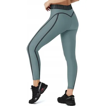 Dámské legíny Dámské sportovní legíny na jógu s vysokým pasem, neprůhledné, šedo-zelené, velikost S