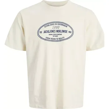 Oblečení a móda Velké pánské tričko s potiskem krátký rukáv Jack & Jones 12284173 krémová (4XL)