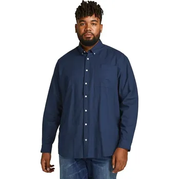 Pánská košile Pánská hladká košile Jack & Jones s dlouhým rukávem 12190444 tmavě modrá (4XL)