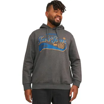 Pánská mikina Pánská velká mikina přes hlavu s kapucí Jack & Jones s nápisem 12236803 tmavě šedá (7XL)