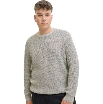 Pánský svetr Velký pánský svetr přes hlavu Jack & Jones 12287722 béžovo-šedý s černou nití (6XL)