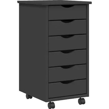 Komoda Mobilní Skříňka se Zásuvkami MOSS, Masivní Borové Dřevo, Šedá, 34x39x65,5 cm