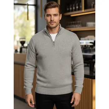 Pánská móda Dstreet Trendy šedý svetr pro muže se zipem
